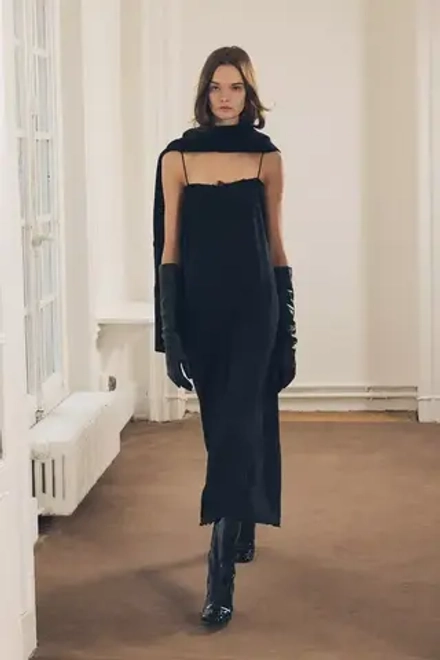 ZARA ПЛАТЬЕ ИЗ СМЕСОВОГО ЛЬНА С КРУЖЕВОМ, ЧЕРНЫЙ