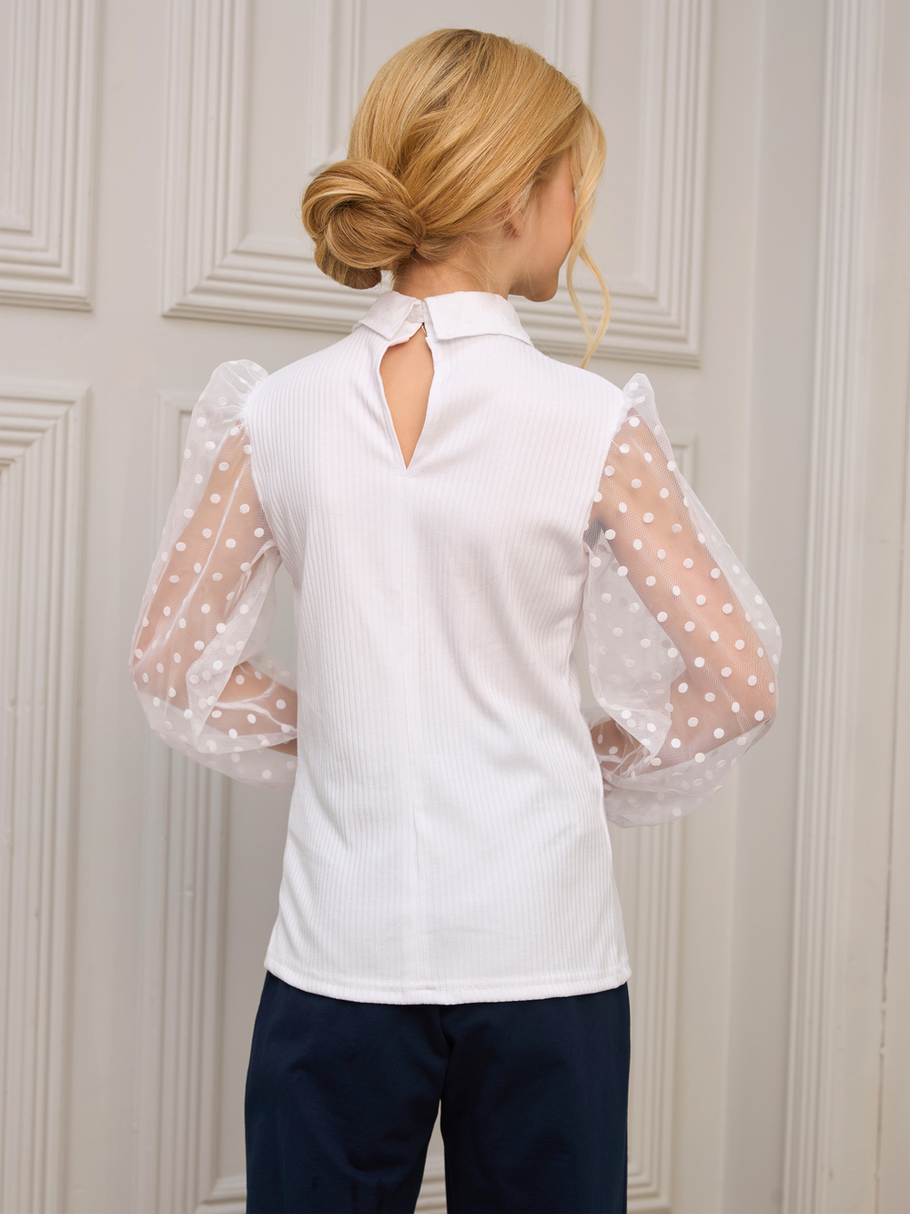 Блузка школьная для девочки с длинным рукавом белая