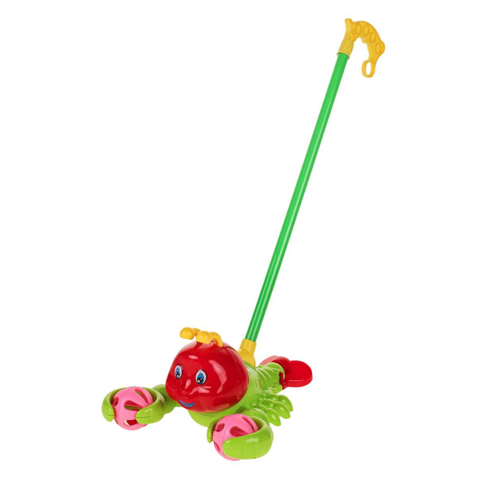 Каталка на палке Краб 52см, цвет зеленый, пакет 341