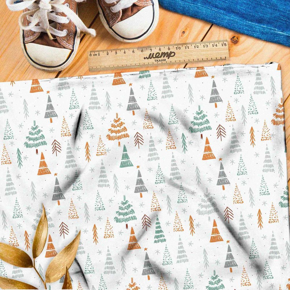 Ткань атлас нарисованный лес