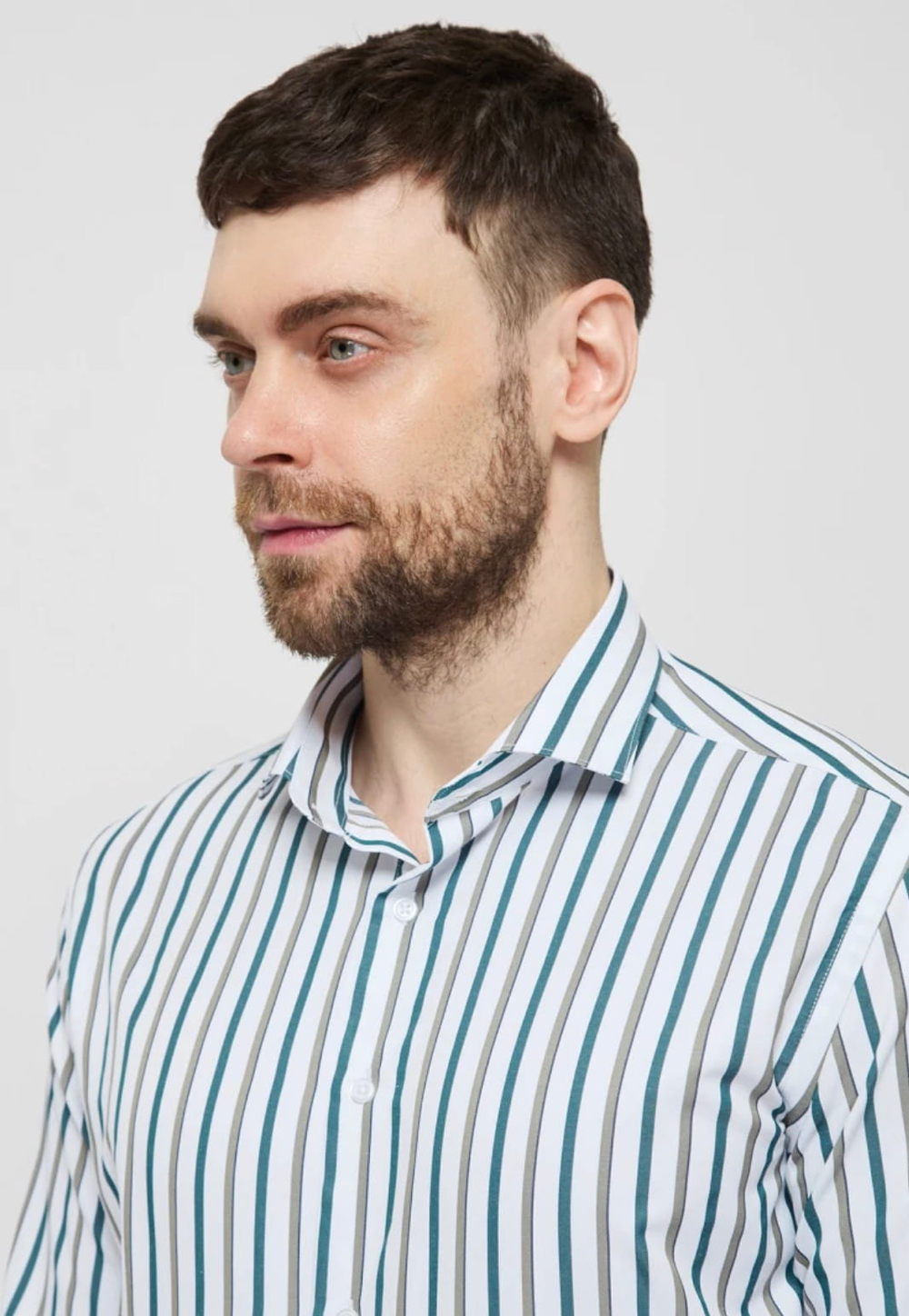 Мужская рубашка (белая с зеленым) Л17