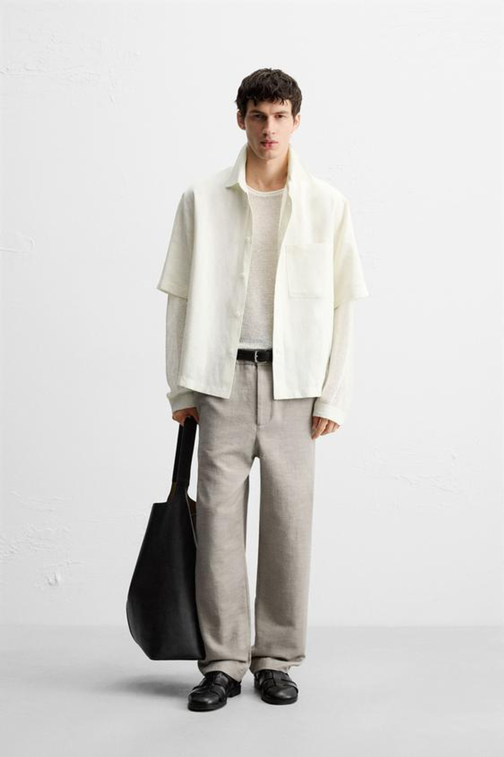 ZARA БРЮКИ REGULAR FIT ИЗ ТКАНИ С ТЕКСТУРОЙ, СЕРО-КОРИЧНЕВЫЙ