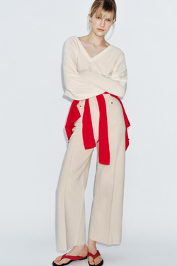 ZARA ДЖИНСЫ WIDE LEG С ВЫСОКОЙ ПОСАДКОЙ — ZW COLLECTION, ПЕСОЧНЫЙ