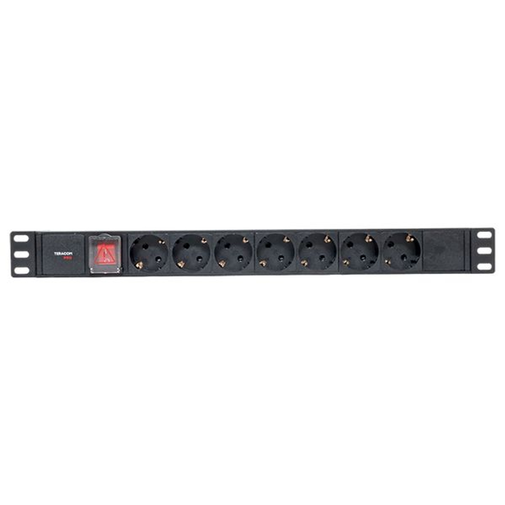 Блок розеток PDU TERACOM PRO 19" 1U 10А/250В 7 розеток Schuko с выключателем без шнура питания входной разъем C14 корпус алюминий черный