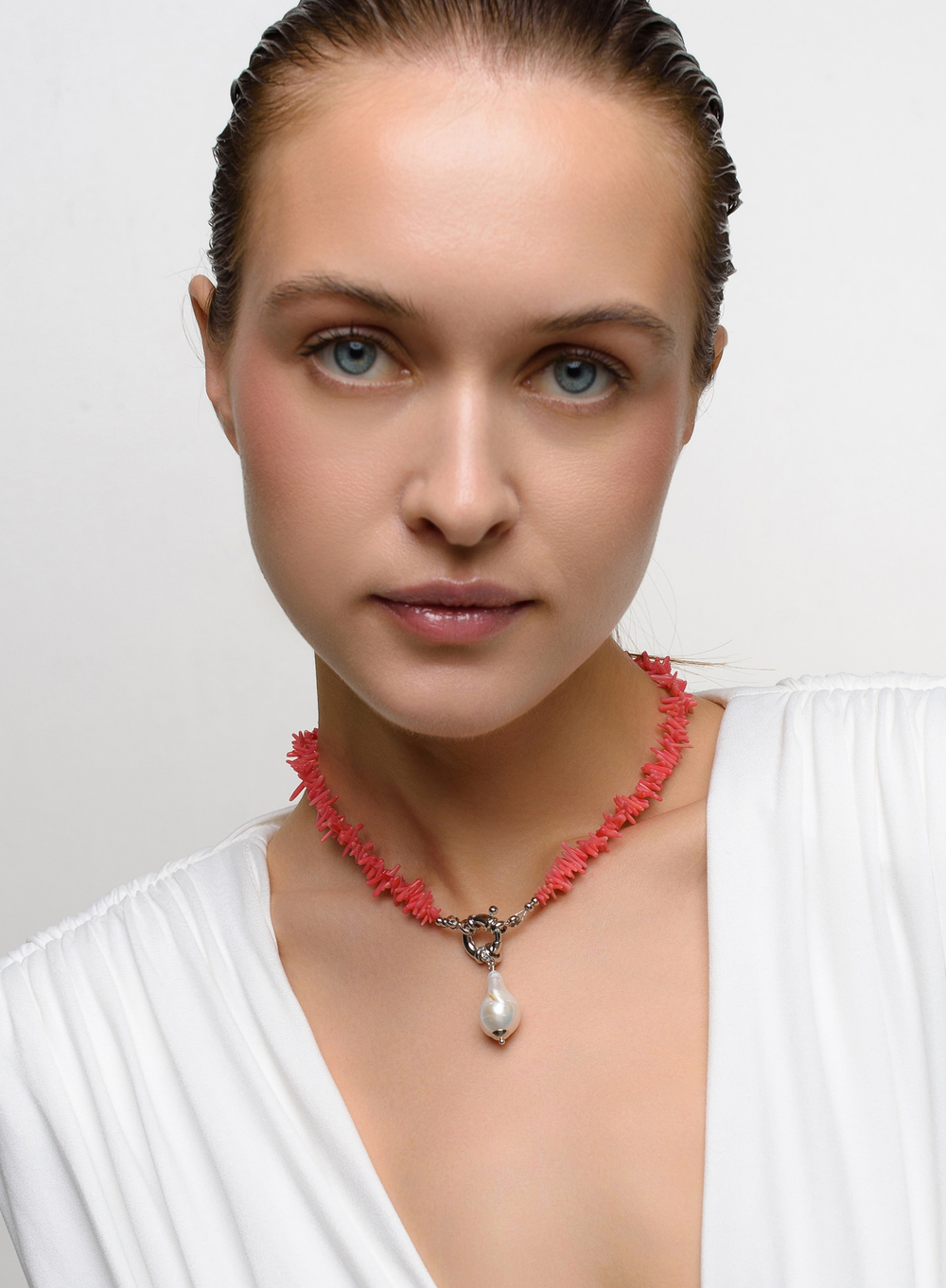 Колье Flamingo Coral Pearl Silver