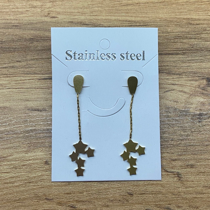 Серьги-гвоздики капля перевернутая жгутики 5 звезд цвет золотистый