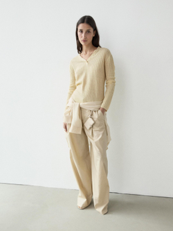 Massimo Dutti Вязаный льняной свитер с пуговицами, ванильный