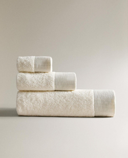 Zara Home - Полосатое бордюрное банное полотенце, бежевый, 90х150 см