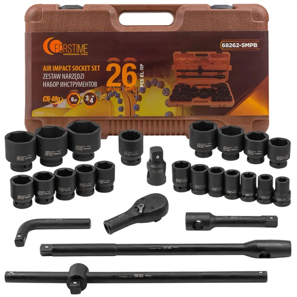 Набор инструментов ударных 26пр. 3/4''(6гр.) FORSTIME FT-68262-5MPB