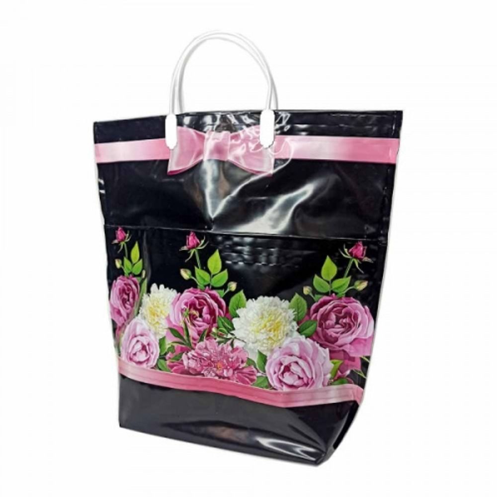 Сумка-пакет "Цветы" 37+37+12см 160мкм с карманами