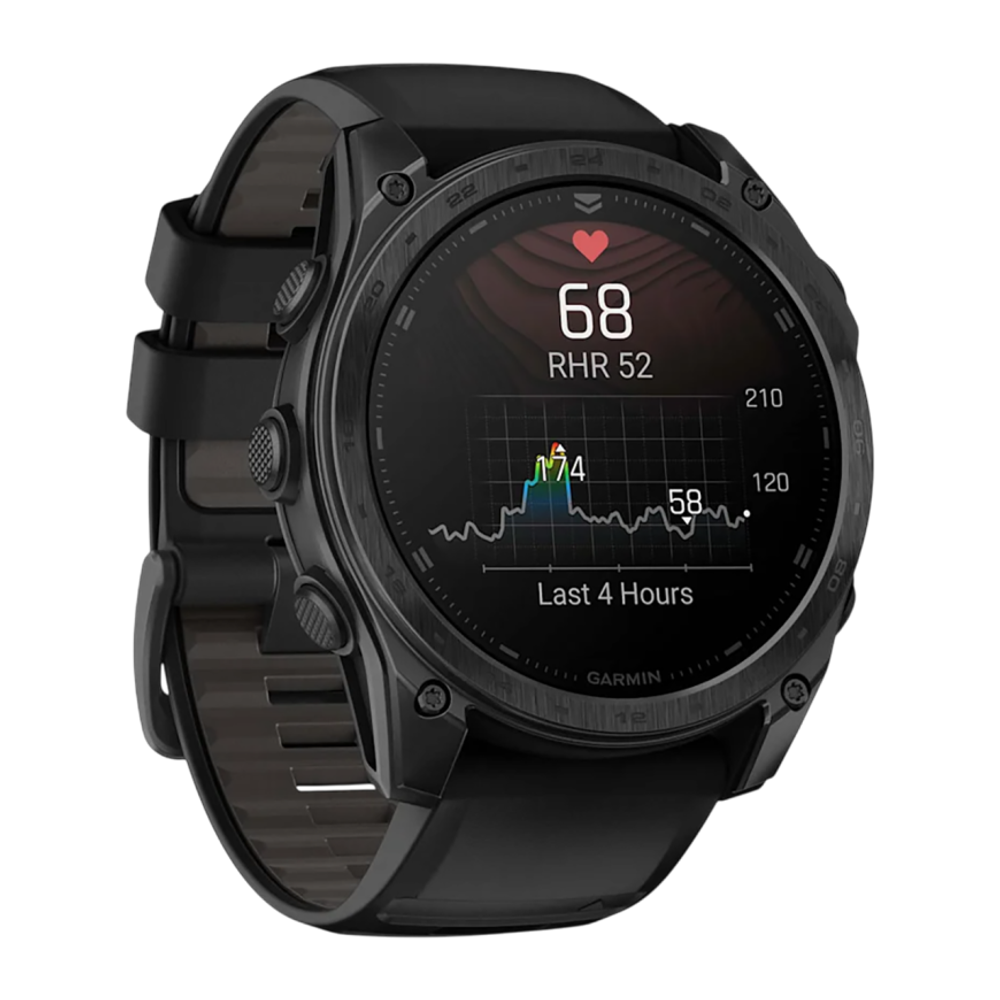 Спортивные часы Garmin tactix 8, 51 мм, AMOLED, силиконовый ремешок чёрный/«серая галька» Безель из титана, AMOLED-дисплей с сапфировым стеклом. Ремешок с классической застёжкой — на запястье обхватом 127–210 мм