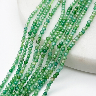 Фианит бусины (кубический цирконий), цвет зеленый микс, размер около 2 мм, цена за нить 38 см