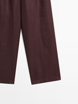 Massimo Dutti Широкие брюки на резинке из 100% льна, гранатовый