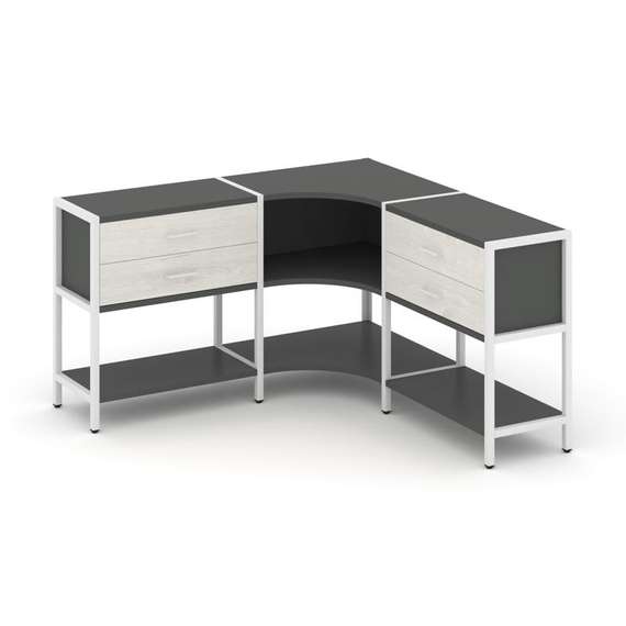 Shelf System Трехсекционный угловой стеллаж двухярусный с ящиками SN.STMU-231 Антрацит/Дуб Наварра/М