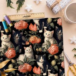 Ткань премиум флис котята в розах