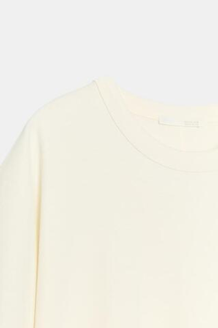 ZARA ФУТБОЛКА INTERLOCK С КОРОТКИМИ РУКАВАМИ, ЖЕЛТОВАТО-БЕЛЫЙ