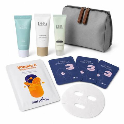 Travel Set — набор для путешествий с SPF-защитой, уходом и антивозрастными патчами + косметичка в подарок