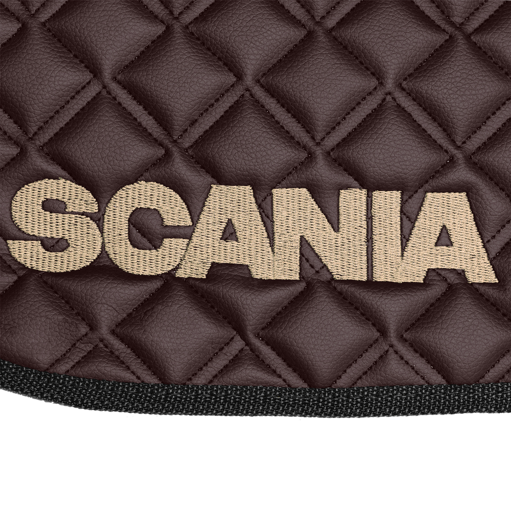 Ковры SCANIA 5 серии G (автомат), (экокожа, коричневый, черный кант, бежевая вышивка)