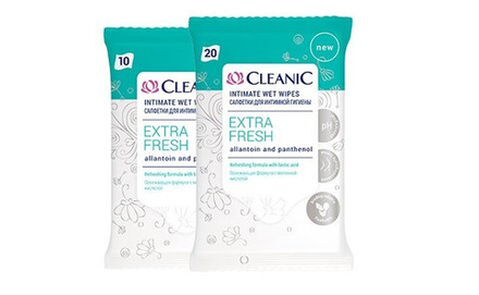 Влажные салфетки для интимной гигиены Cleanic "Extra Fresh"с пантенолом, аллантоином и молочной кислотой, 10шт