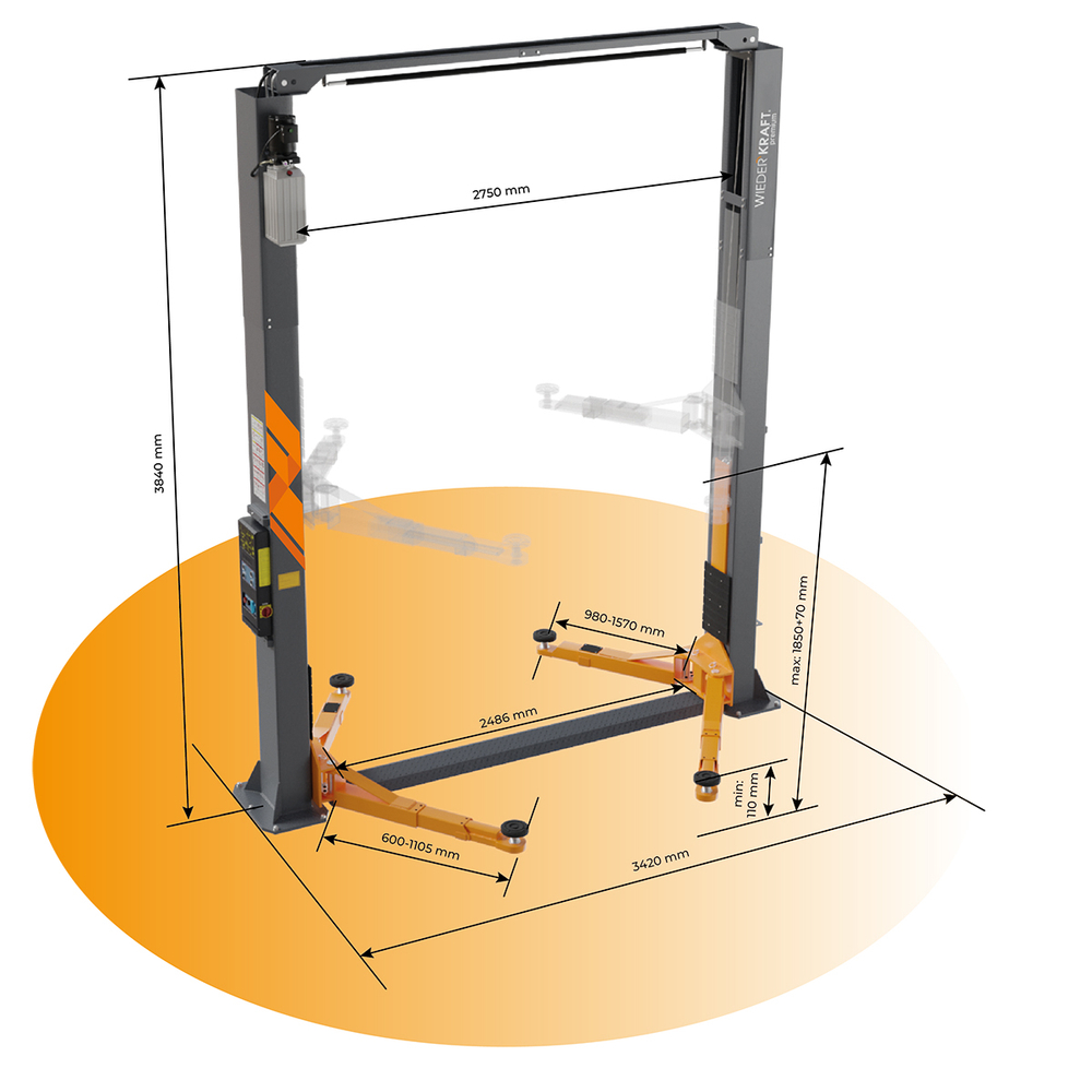 WDK-529E Подъемник двухстоечный с верхней синхронизацией 4 тонны, электр.разбл., 380В