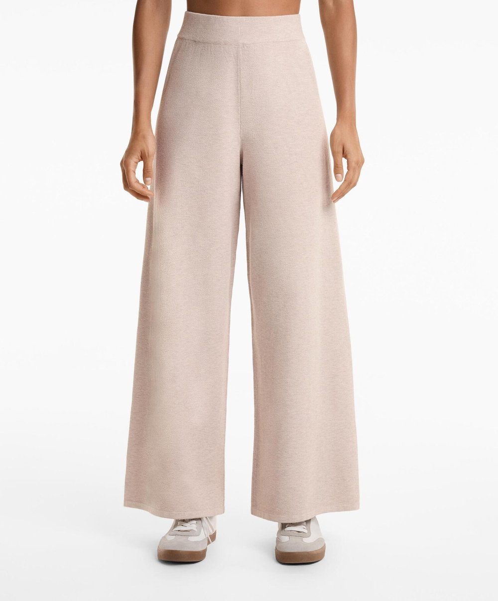 OYSHO Широкие прямые брюки из пике-трикотажа, светло-бежевый