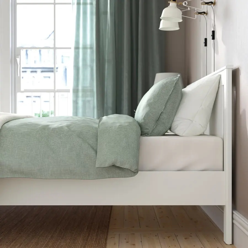 Двуспальная кровать - IKEA SONGESAND/LÖNSET/LONSET, 200х140 см, белый, СОНГЕСАНД/ЛОНСЕТ ИКЕА