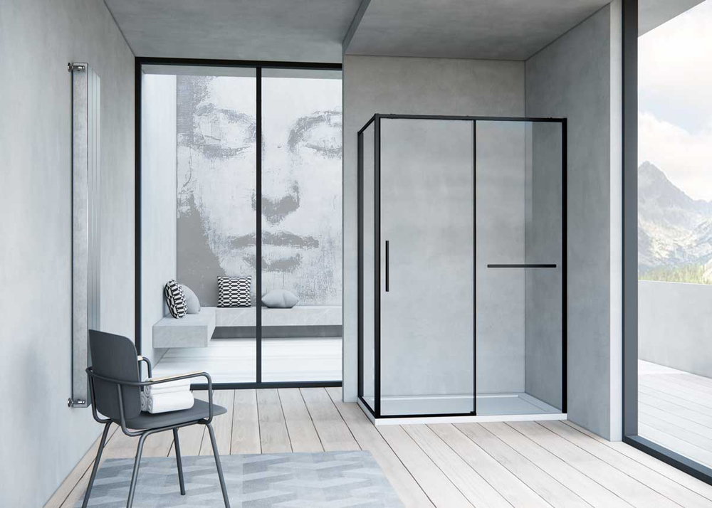 Душевой уголок Слим Софт (Slim Soft) Vincea VSR-1SS8015CLB, 1500*800, черный, стекло прозрачное