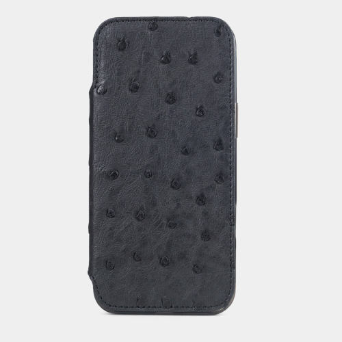 Чехол для iPhone 16 Pro Max из кожи страуса, черного цвета