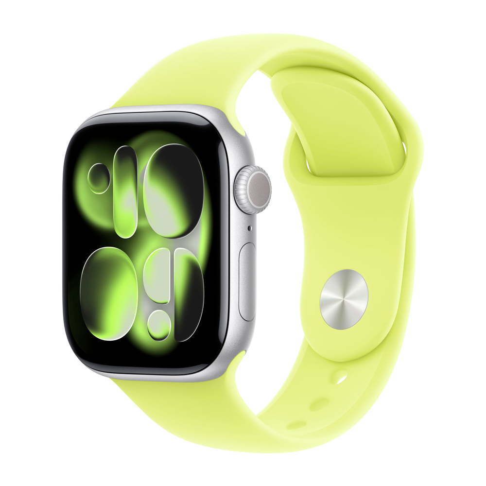 Умные часы Apple Watch Series 11 GPS, 42mm, Silver Aluminium Case with Neon Yellow Sport Band, M/L