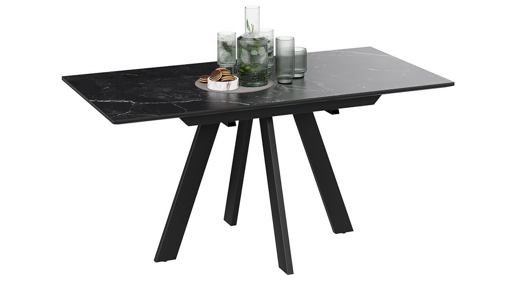 Стол кухонный обеденный раздвижной Черный муар/Керамика матовая черный мрамор 120(160)х80х76 см