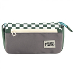 Пенал - косметичка Alingar, ткань, молния, боковой карман, липучка, 200 х 90 х 45 мм, "Modern TIMES", зеленый/серый, дизайн клетка, европодвес
