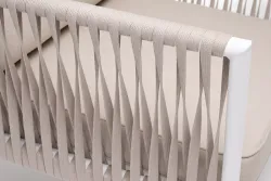 "Касабланка" кресло плетеное из роупа, каркас алюминий белый муар, роуп бежевый 20мм, ткань бежевая 15052