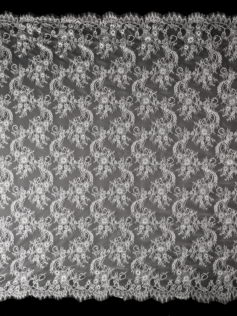Кружево шантильи теплое белое широкое неэластичное ширина 1,5 м купон 2.9 м