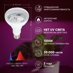 Фитолампа для растений светодиодная ЭРА FITO-16W-RB-E27-K красно-синего спектра 16 Вт Е27