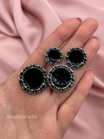 Пуговицы серебряные с черной эмалью и ажурным краем