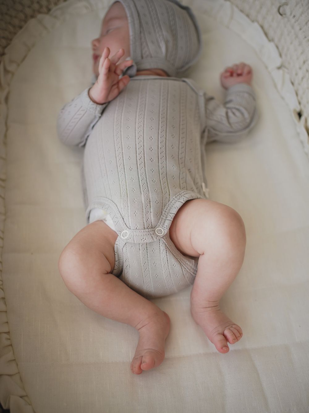 Боди с длинным рукавом "Жемчуг" из ажурного хлопка 0+