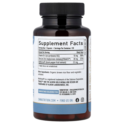 SMNutrition, Хелатный глицинат цинка, 120 капсул