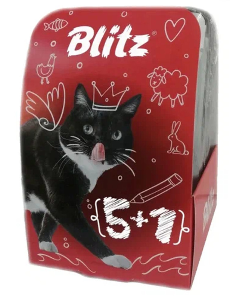 Набор влажных кормов Blitz Sensitive для кошек, Промо 5+1, Паучи 6 х 85 г