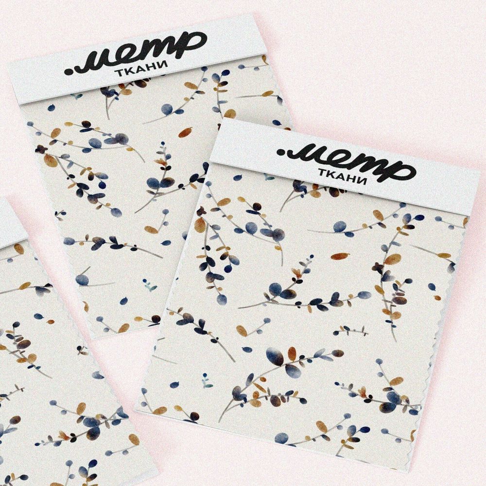 Ткань лен веточки эвкалипта