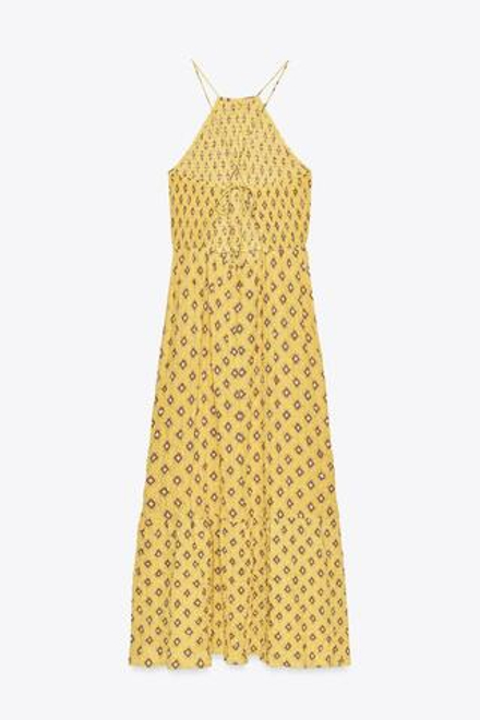 ZARA ПЛАТЬЕ МИДИ С ПРИНТОМ, ЖЕЛТЫЙ