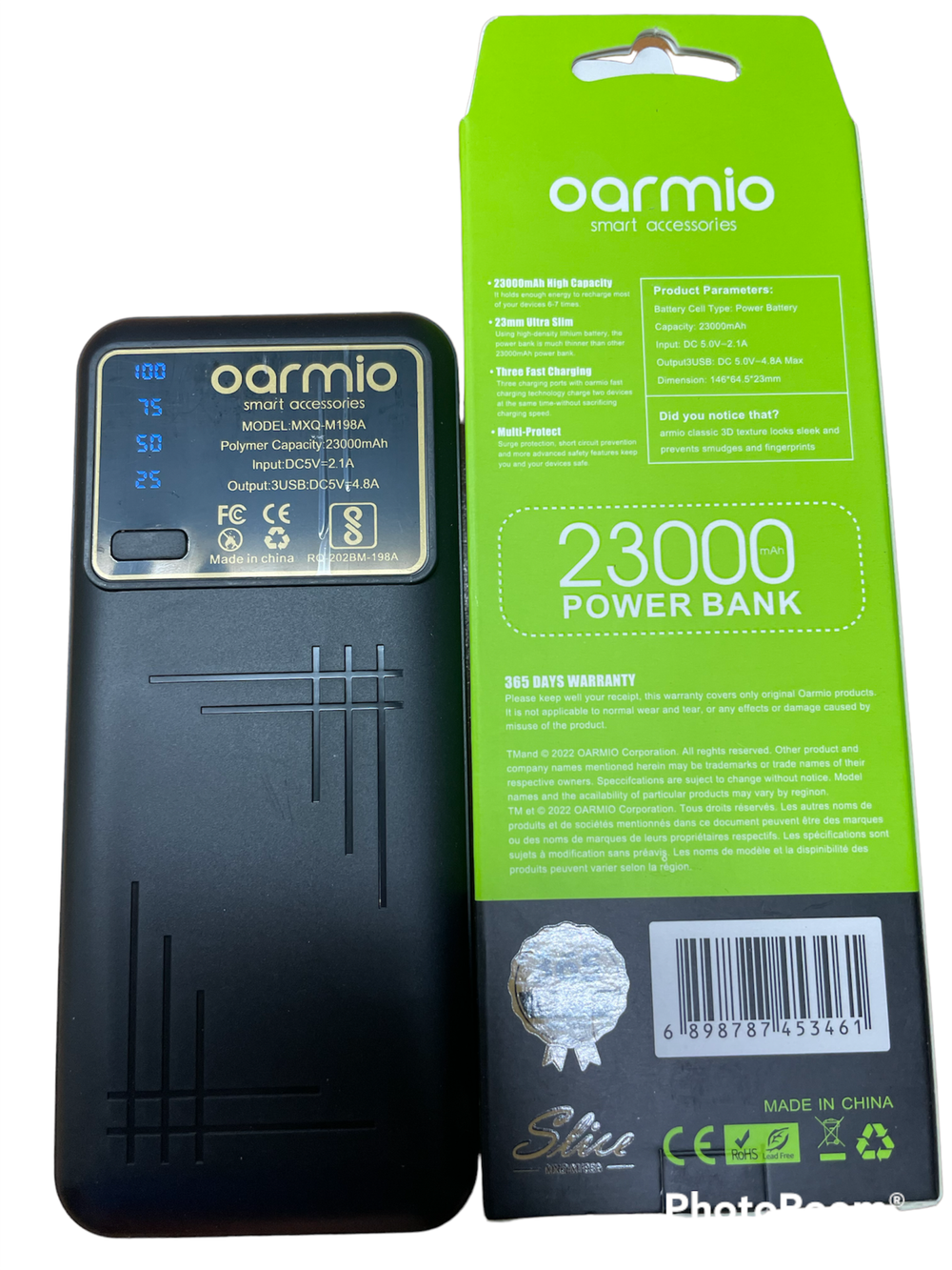 Внешний аккумулятор Power Bank Oarmio 23000 mah M198A 2 USB черный с фонариком