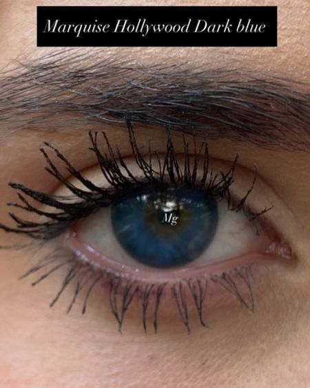 Сапфировые синие цветные линзы Marquise Hollywood dark blue / Цветные синие линзы для темных и светлых глаз / Срок ношения 12 мес