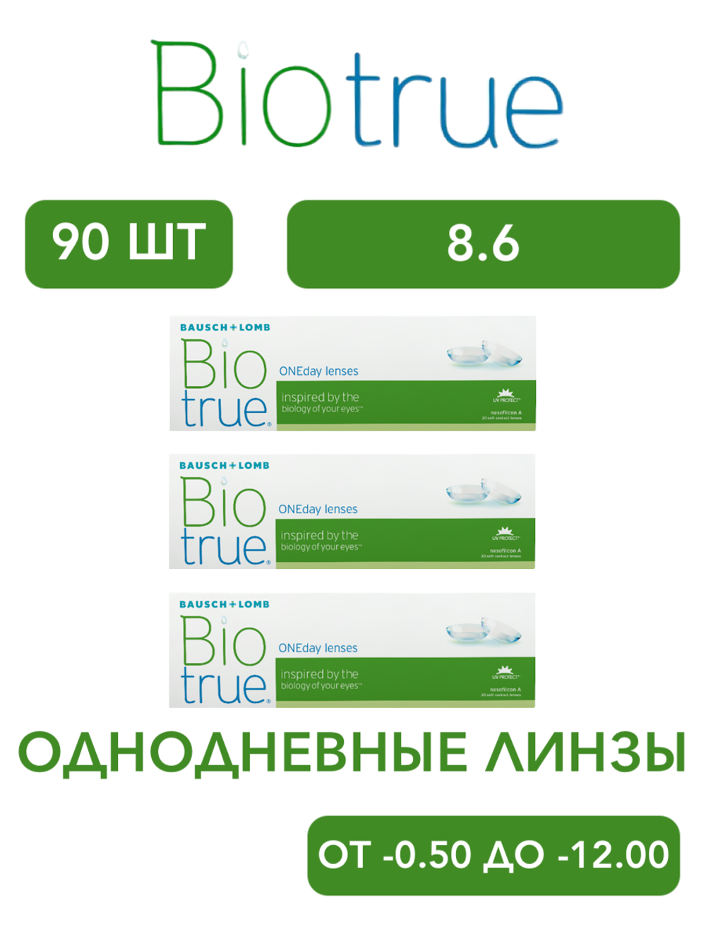 Однодневные контактные линзы Biotrue ONEday (комплект 90 линз)