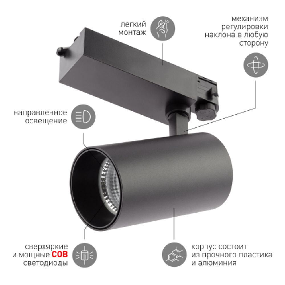 Трековый светильник трехфазный ЭРА SТR-30-36-30K-B40 узкий луч 3000K черный