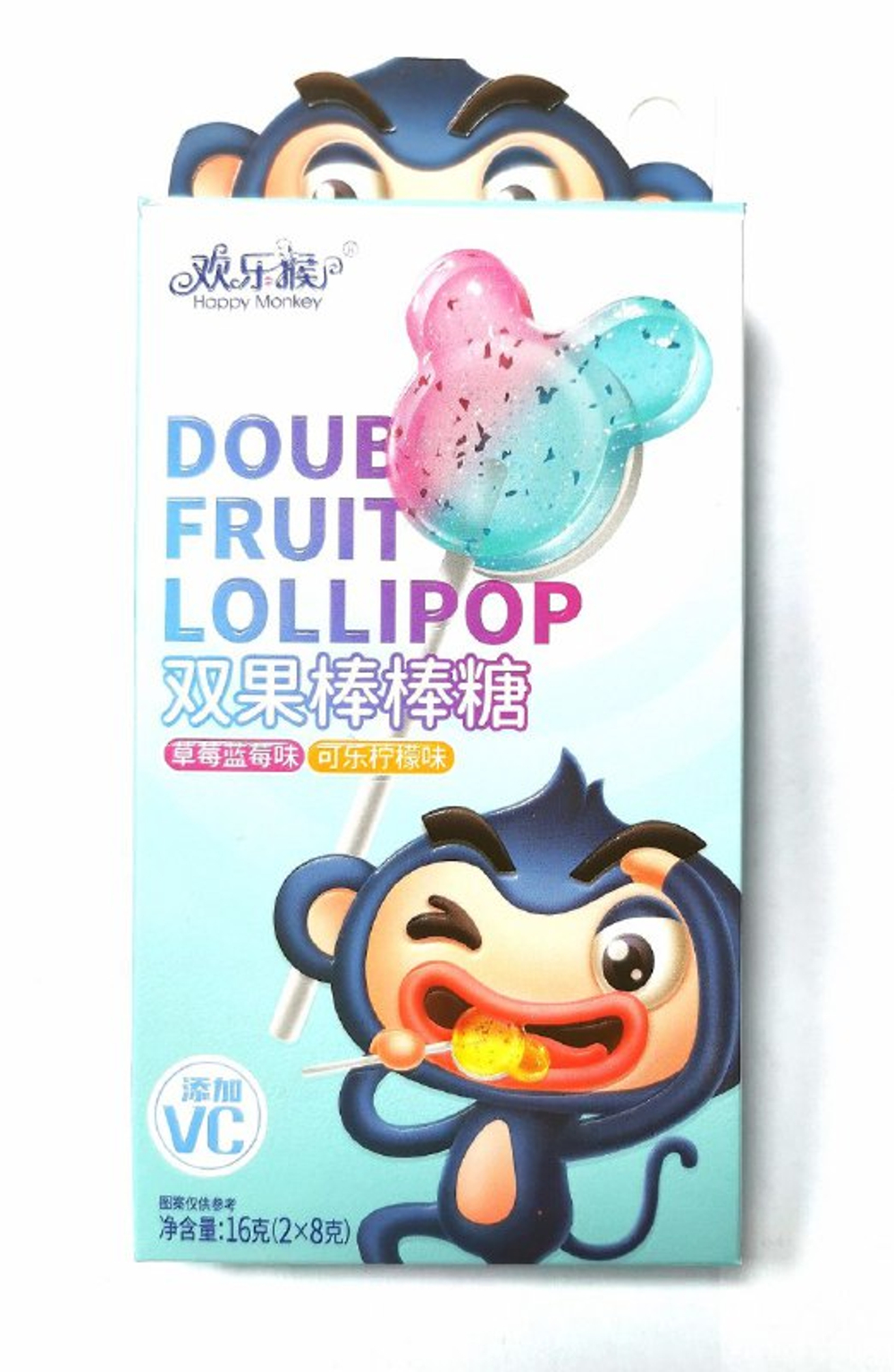Леденцы на палочке DOUBLE FRUIT Happy Monkey 2 шт 16гр