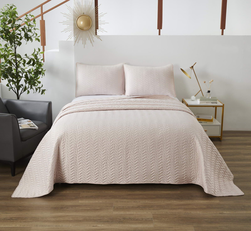 Покрывало 230x250 и 2 наволочки 50х70 Sofi De MarkO Саванна светло-розовое