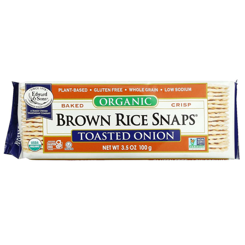 Edward & Sons, Brown Rice Snaps, органические запеченные крекеры, обжаренный лук, 100 г (3,5 унции)