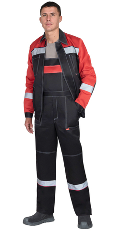 Костюм СИРИУС-ЛИГОР-2 куртка короткая, п/к, черный с красным и СОП