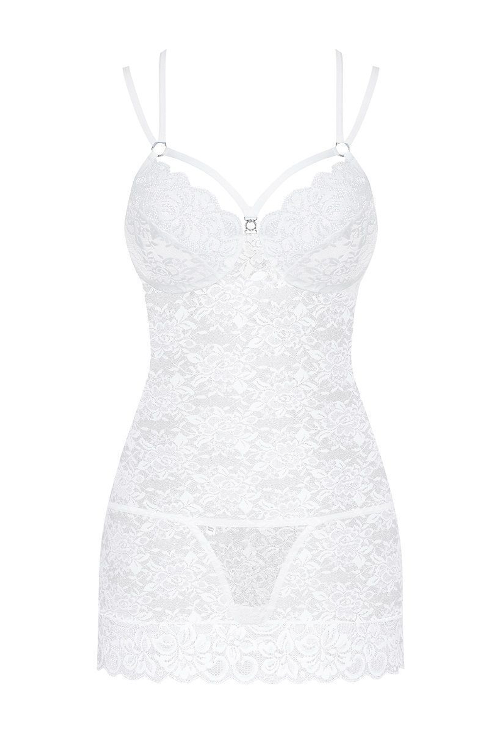 Облегающая кружевная сорочка на двойных бретелях (Размер: S-M) (Цвет: черный)