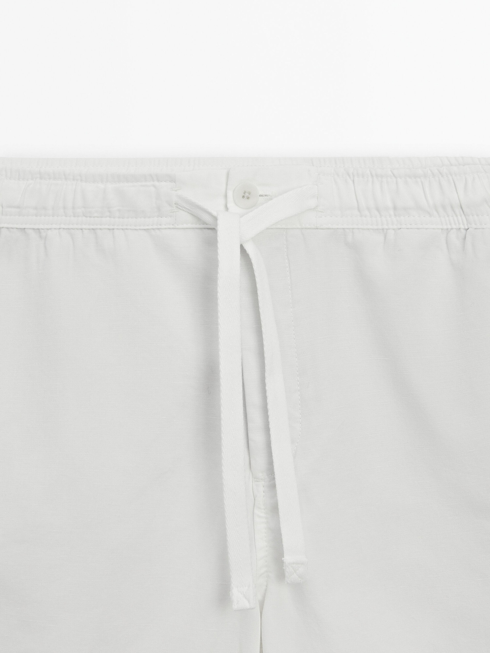 Massimo Dutti Шорты из хлопка и льна на шнурках, натуральный, кремовый